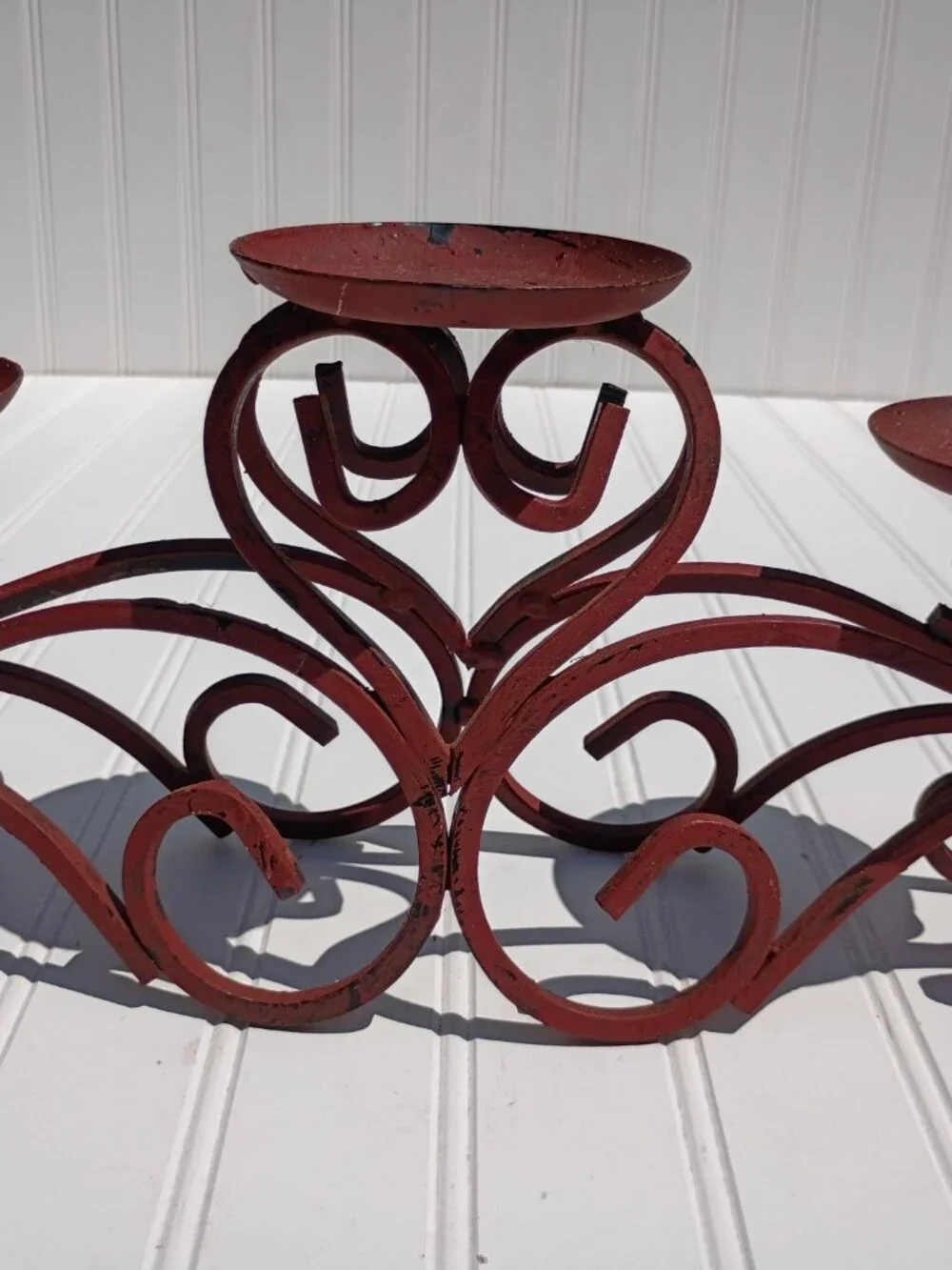 Wrought Iron Candelabra Scrollwork Centerpiece Primitive Candle Holder Farmhouse